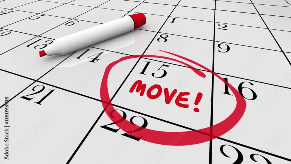 Move Date Day Moving Relocation Calendar Word Circled 3d Animation
