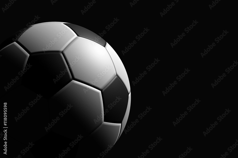 Soccer Ball on Black Background, 3D Rendering