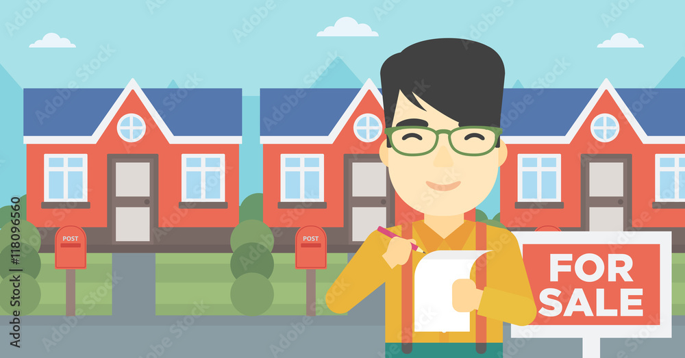 Real estate agent signing contract. Real estate agent signing contract.