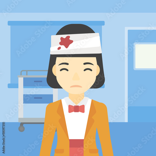 Woman with injured head vector illustration.