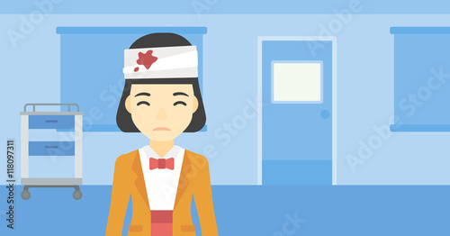Woman with injured head vector illustration.