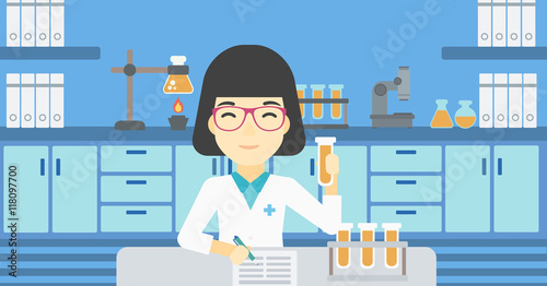 Laboratory assistant working vector illustration.