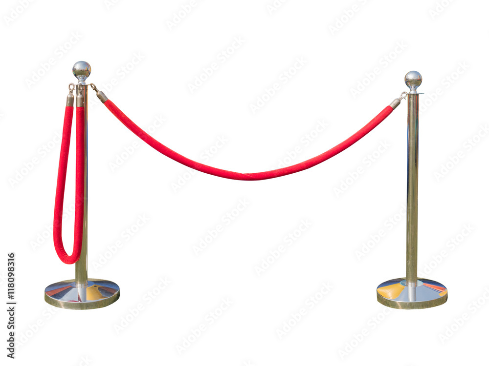 metal pole barricade with red ropes isolated on white metal pole barricade with red ropes isolated on white
