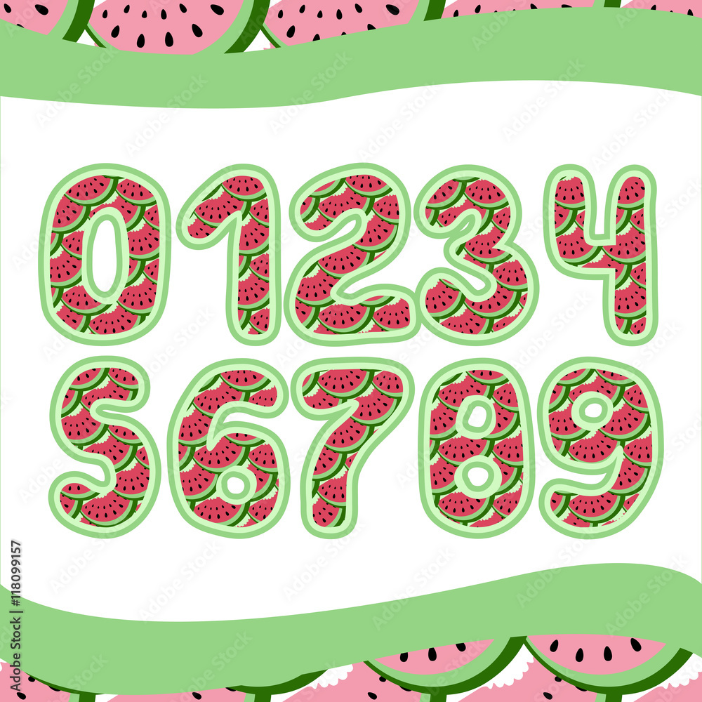 Pink watermelon numbers 1234567890 in