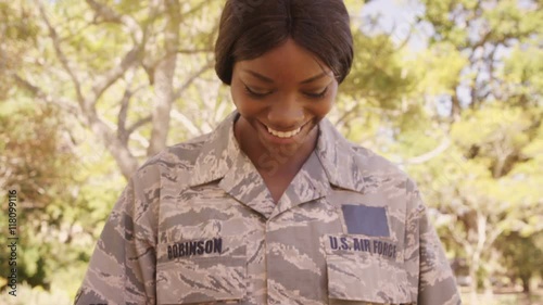 Happy female military US AIR FORCE with her two children