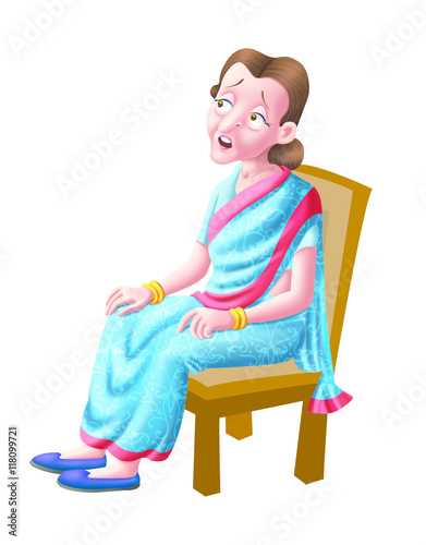 An old lady sits on a chair
