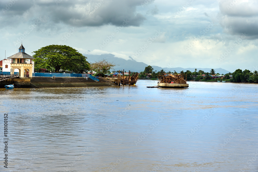 Construction of The Golden bridge on the Sarawak River in Kuchin