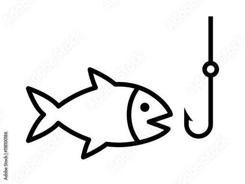 Fishing a fish with hook lure line art icon for apps and websites