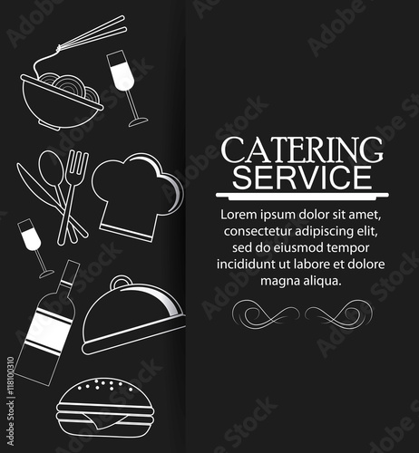 wine noodle cutlery plate hamburger chefs hat catering service menu food icon. Silhouette illustration