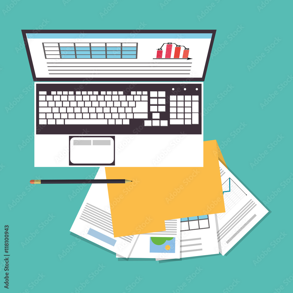 laptop document infographic file office work time supply icon. Colorfull and flat illustration, vector laptop document infographic file office work time supply icon. Colorfull and flat illustration, vector