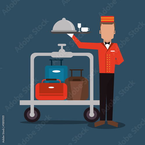 bellboy baggage luggage hotel service icon. Colorfull and flat illustration, vector