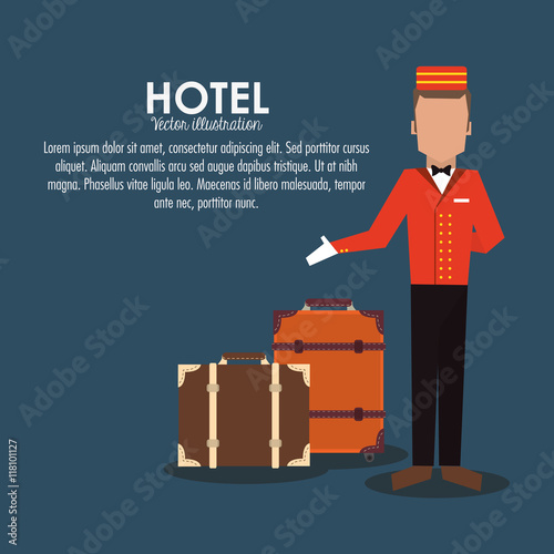 bellboy baggage luggage hotel service icon. Colorfull and flat illustration, vector