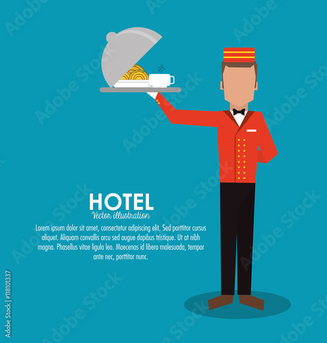 bellboy waiter menu plate room service hotel icon. Colorfull and flat illustration, vector