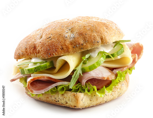 sandwich with meat, cheese and vegetables