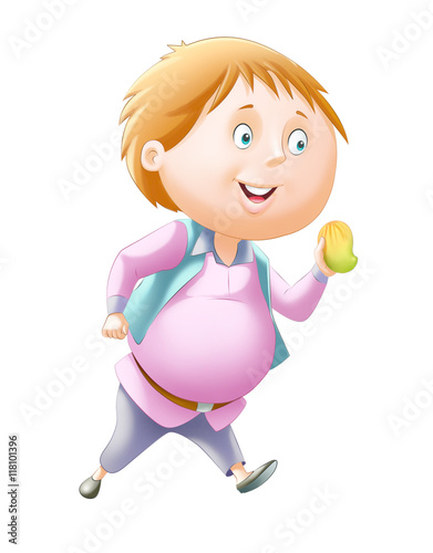 Fatty boy carries a mango