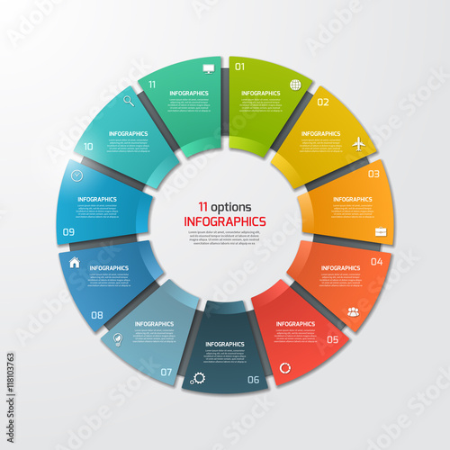 Pie chart circle infographic template with 11 options. Business concept. photo