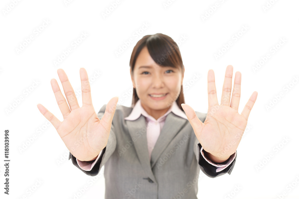 ストップのジェスチャーをする女性 ストップのジェスチャーをする女性