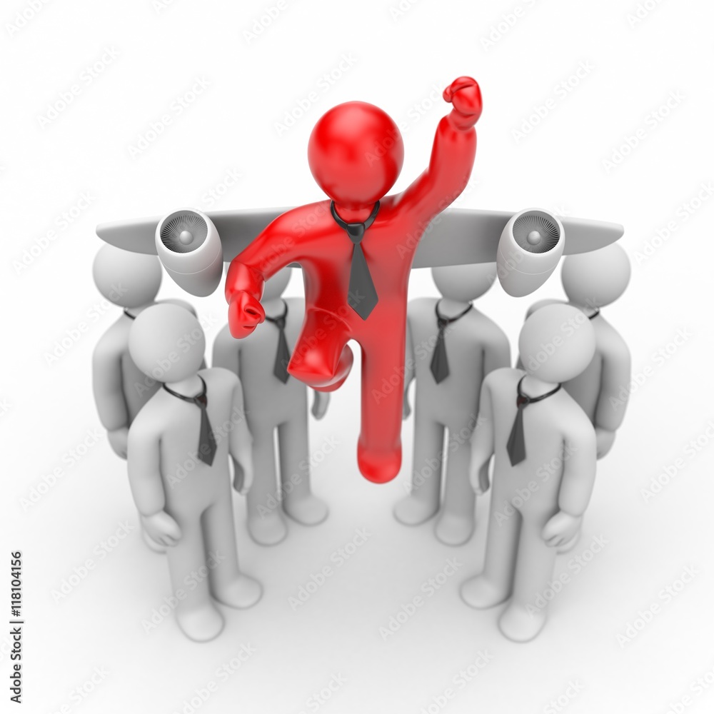 Run out from the crowd. Startup metaphor. 3d illustration Run out from the crowd. Startup metaphor. 3d illustration