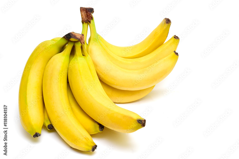 Cluster of bananas on a white background