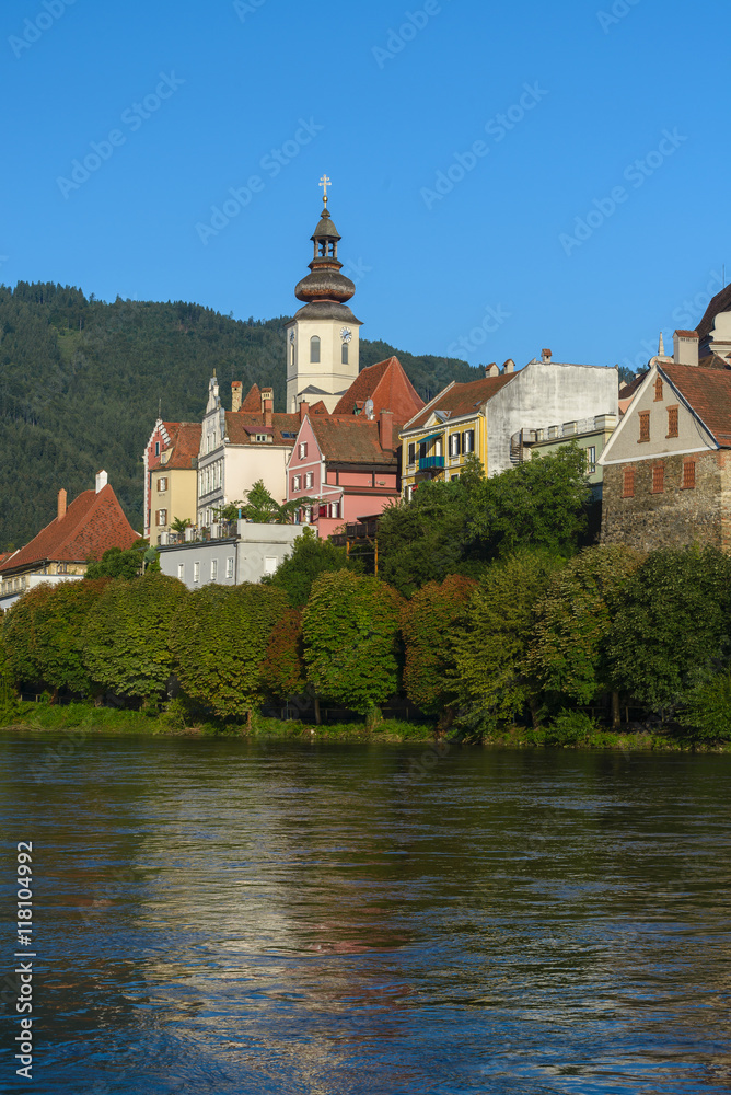 Old architecture of Frohnleiten-small city above Mur river,Styria,Austria.