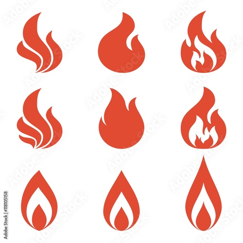 set of fire icon, flame of fire illustration, elements for logo design red silhouette style