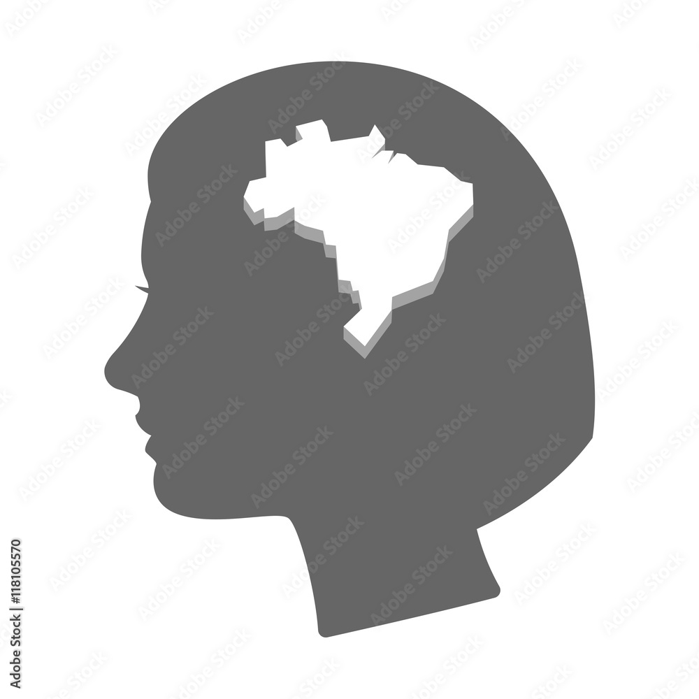 Isolated female head silhouette icon with a map of Brazil Isolated female head silhouette icon with a map of Brazil