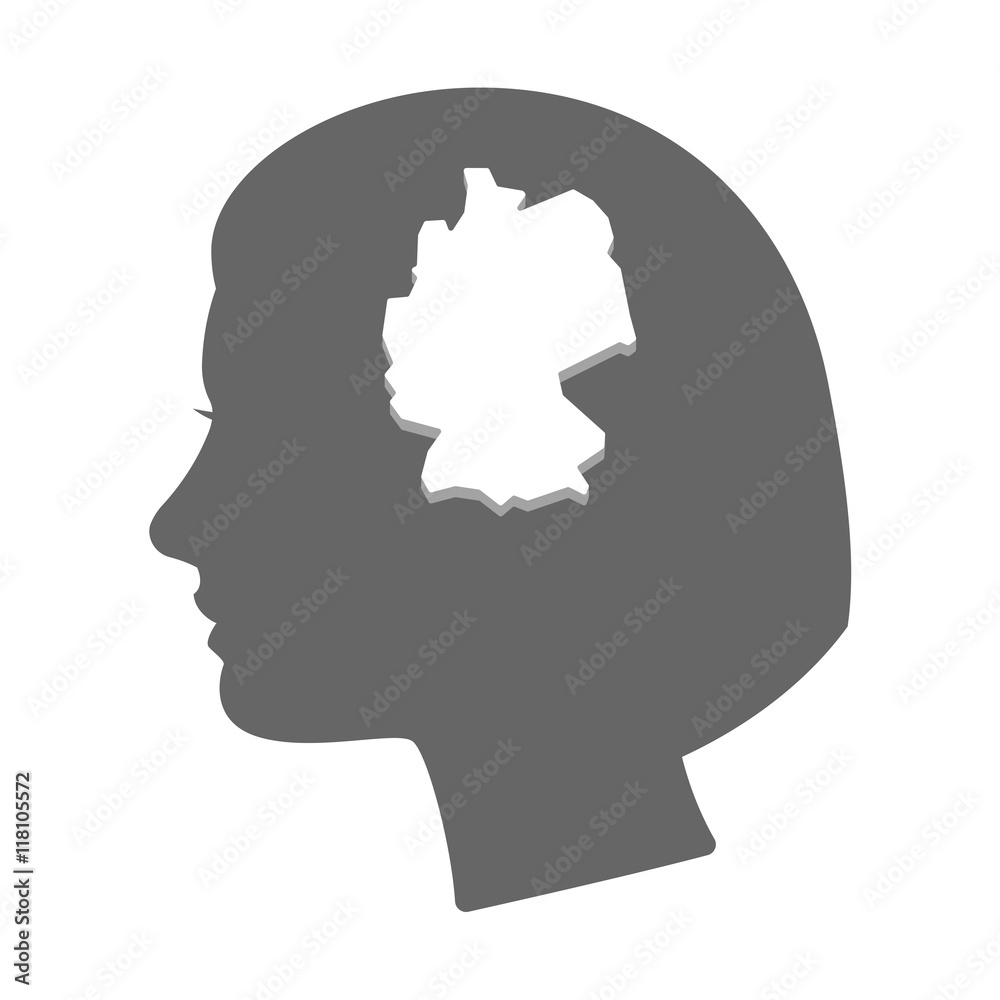 Isolated female head silhouette icon with  a map of Germany