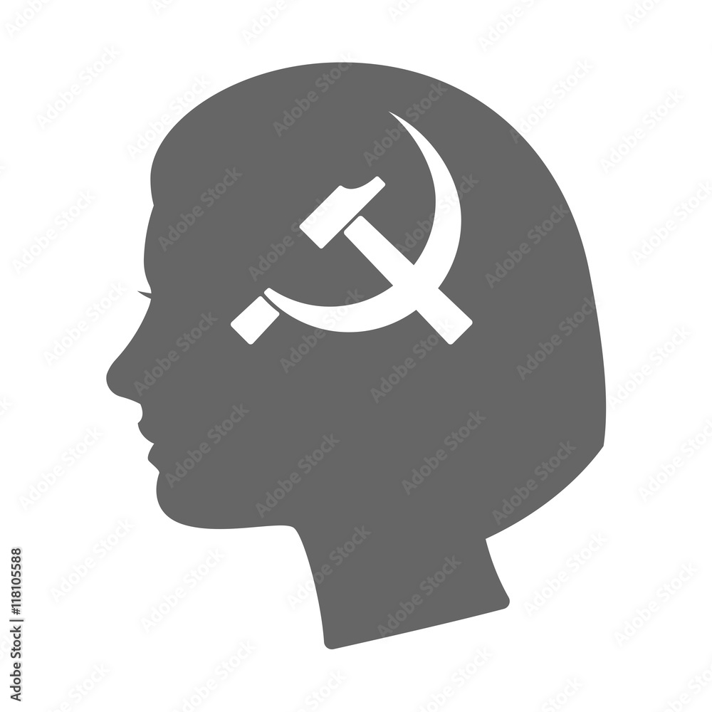 Isolated female head silhouette icon with the communist symbol Isolated female head silhouette icon with the communist symbol