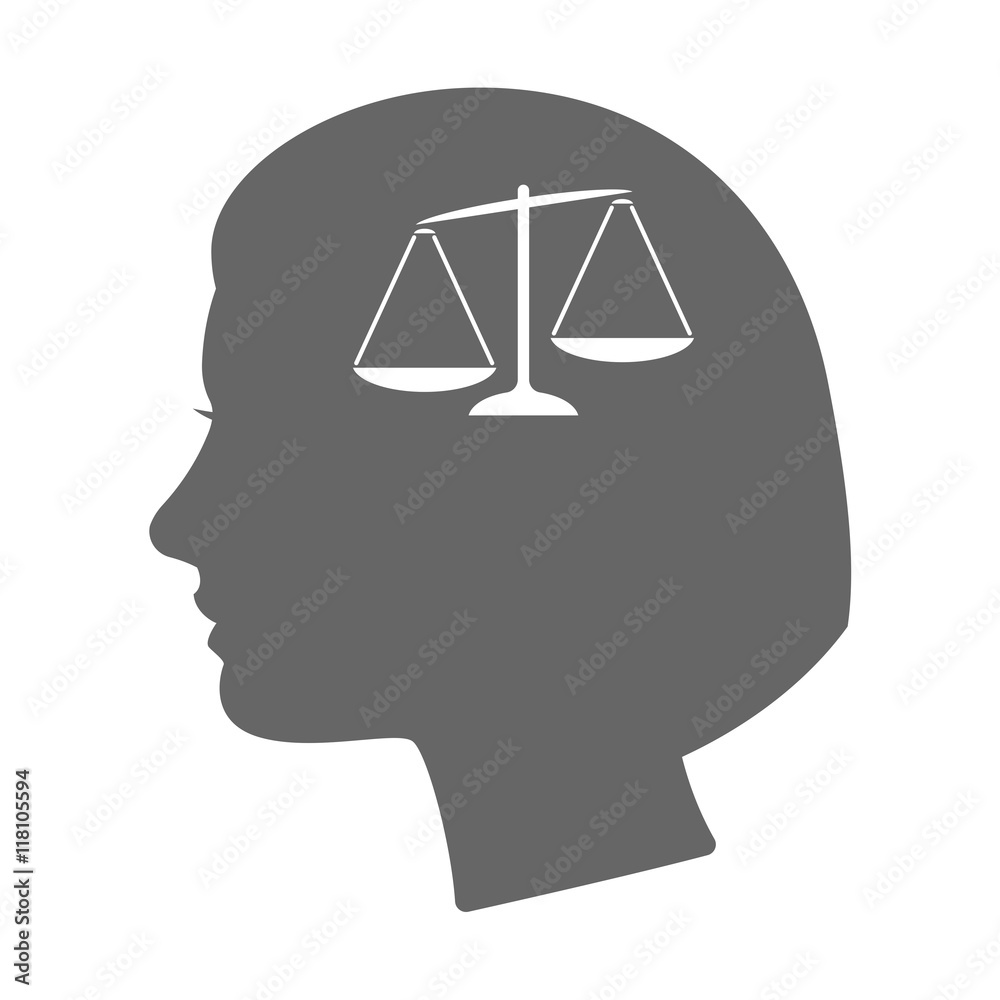 Isolated female head silhouette icon with an unbalanced weight Isolated female head silhouette icon with an unbalanced weight