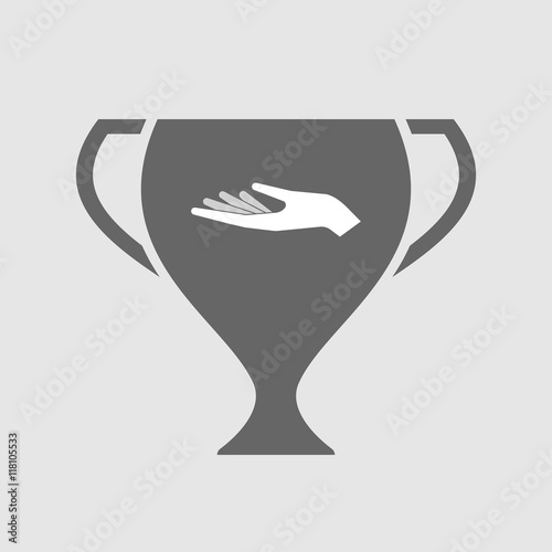 Isolated award cup icon with a hand offering