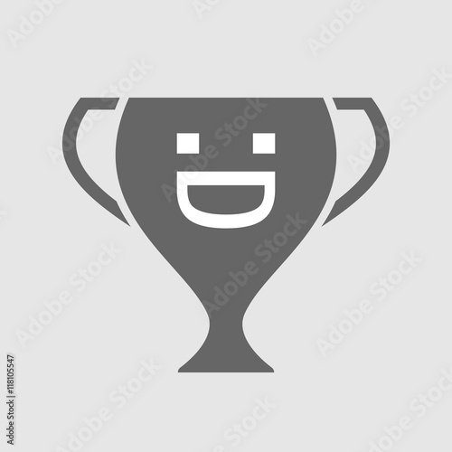 Isolated award cup icon with a laughing text face