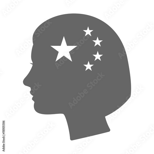 Isolated female head silhouette icon with  the five stars china