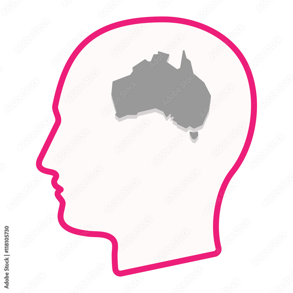 Isolated male head silhouette icon with a map of Australia Isolated male head silhouette icon with a map of Australia