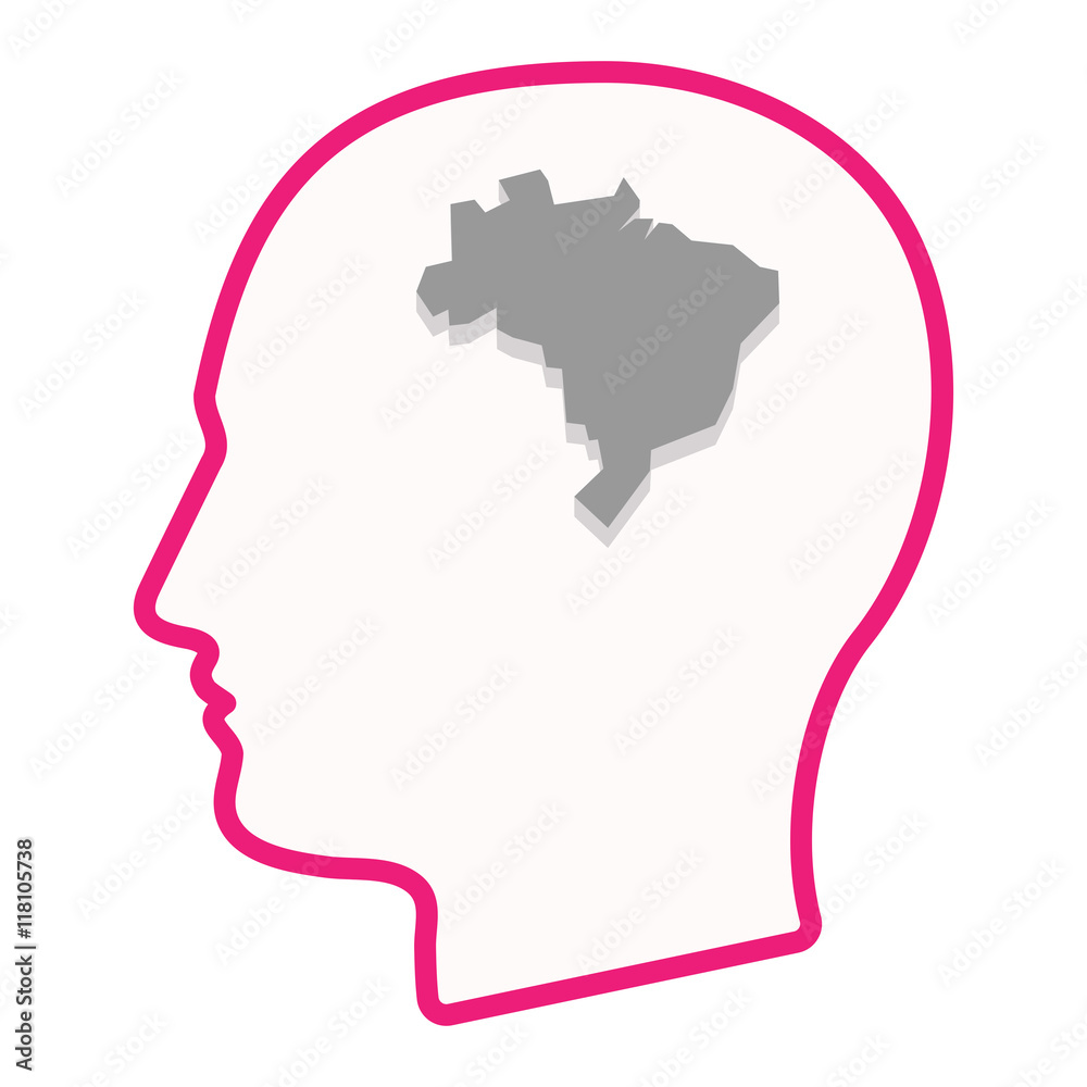Isolated male head silhouette icon with a map of Brazil Isolated male head silhouette icon with a map of Brazil