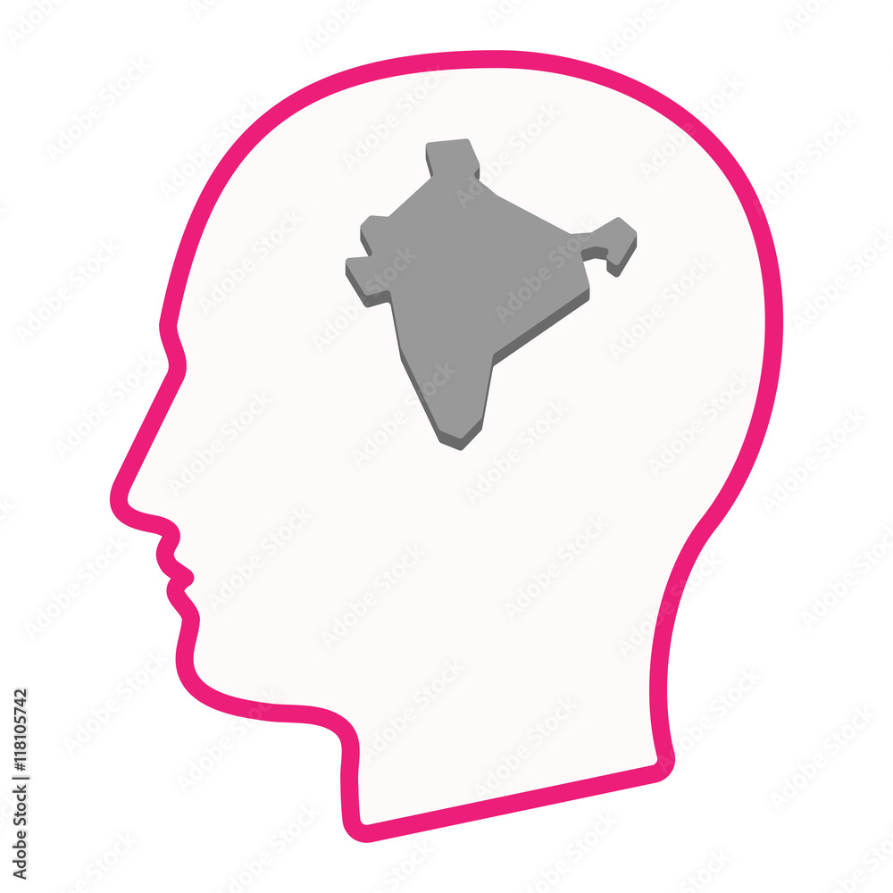 Isolated male head silhouette icon with a map of India Isolated male head silhouette icon with a map of India