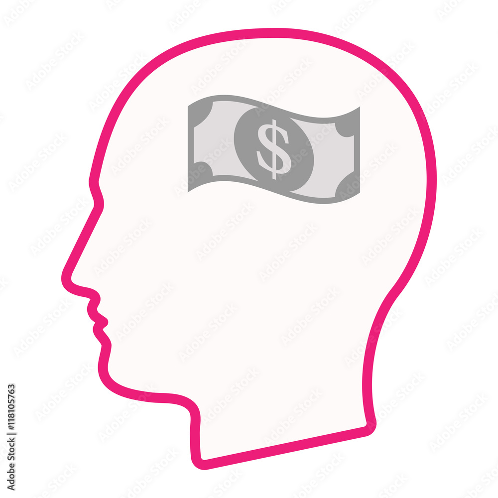 Isolated male head silhouette icon with a dollar bank note