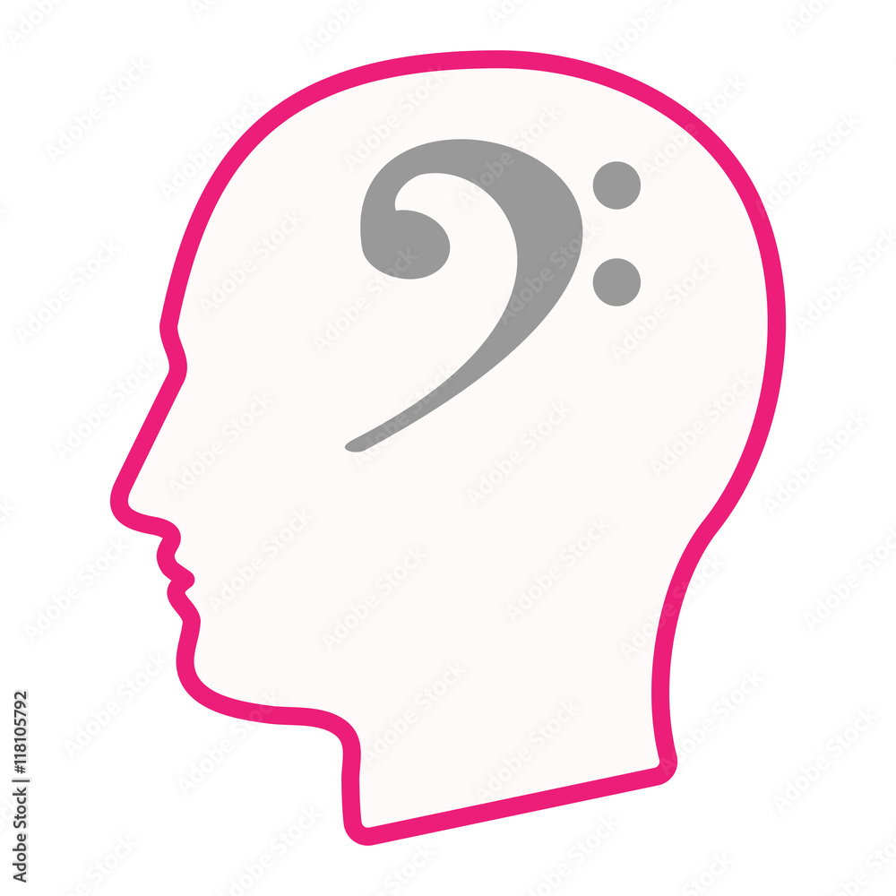 Isolated male head silhouette icon with an F clef Isolated male head silhouette icon with an F clef