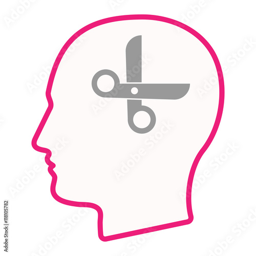 Isolated male head silhouette icon with a scissors