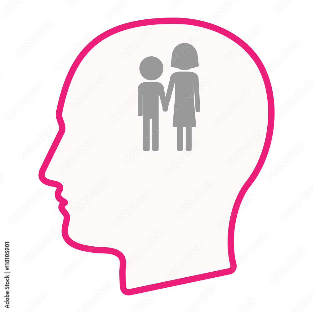 Isolated male head silhouette icon with a childhood pictogram