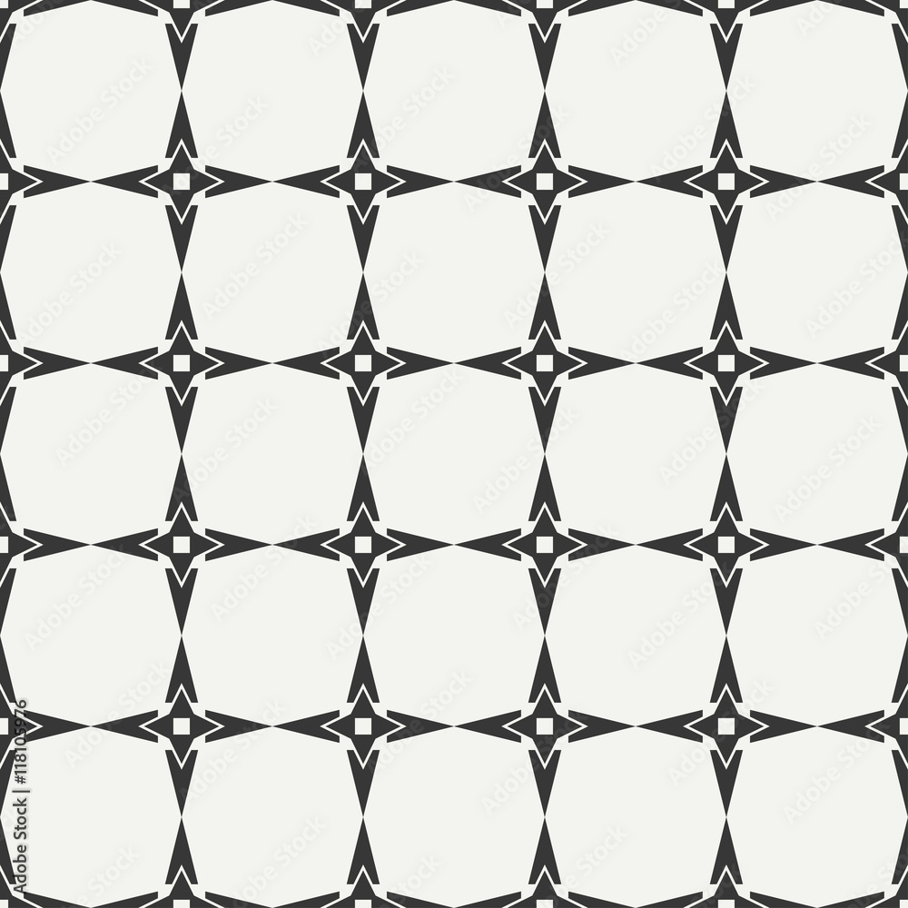 Naklejka premium Geometric line monochrome lattice seamless arabic pattern. Islamic oriental style. Wrapping paper. Scrapbook paper. Tiling. White vector illustration. Moroccan background. Swatches. Graphic texture.