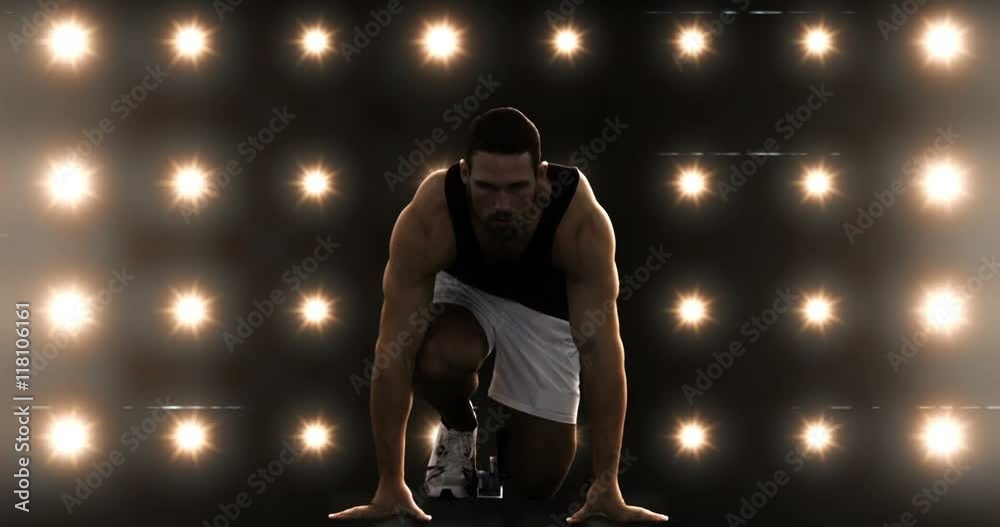 Sportsman is preparing to do a race against flashing lights Sportsman is preparing to do a race against flashing lights
