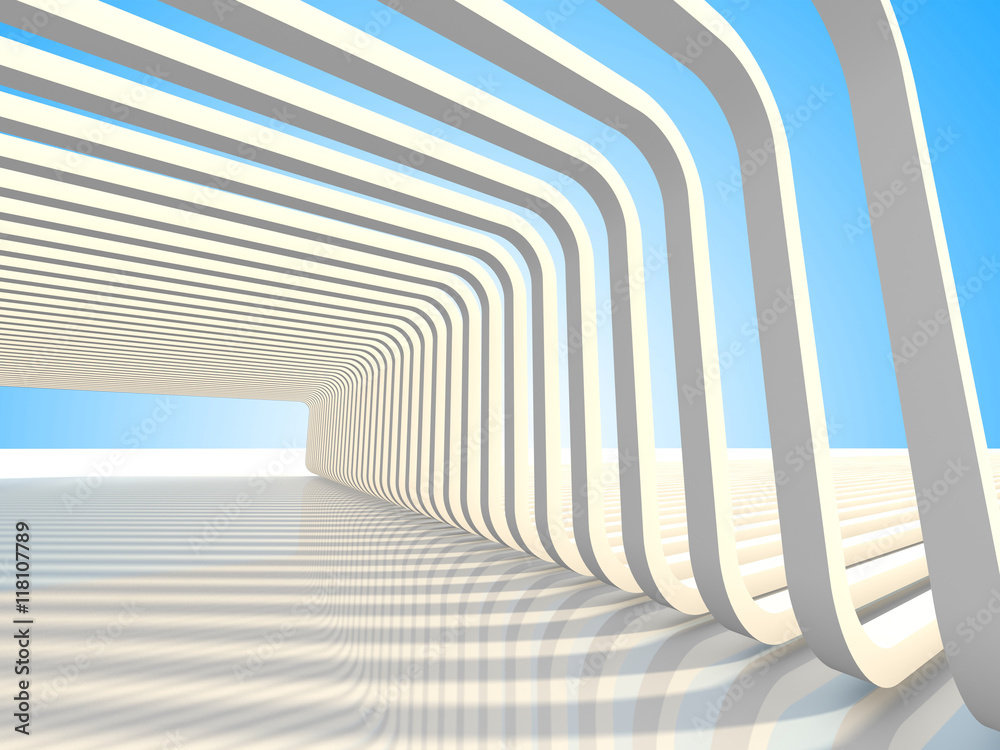 Naklejka premium Abstract Futuristic Architecture On Blue Sky Background