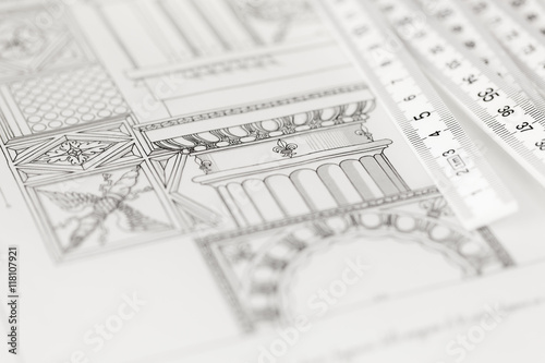 Wallpaper Mural architectural drawing - detail column & folding ruler Torontodigital.ca