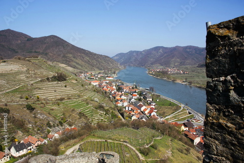 Spitz castle ruin Hinterhaus, Danube river, Austria. photo