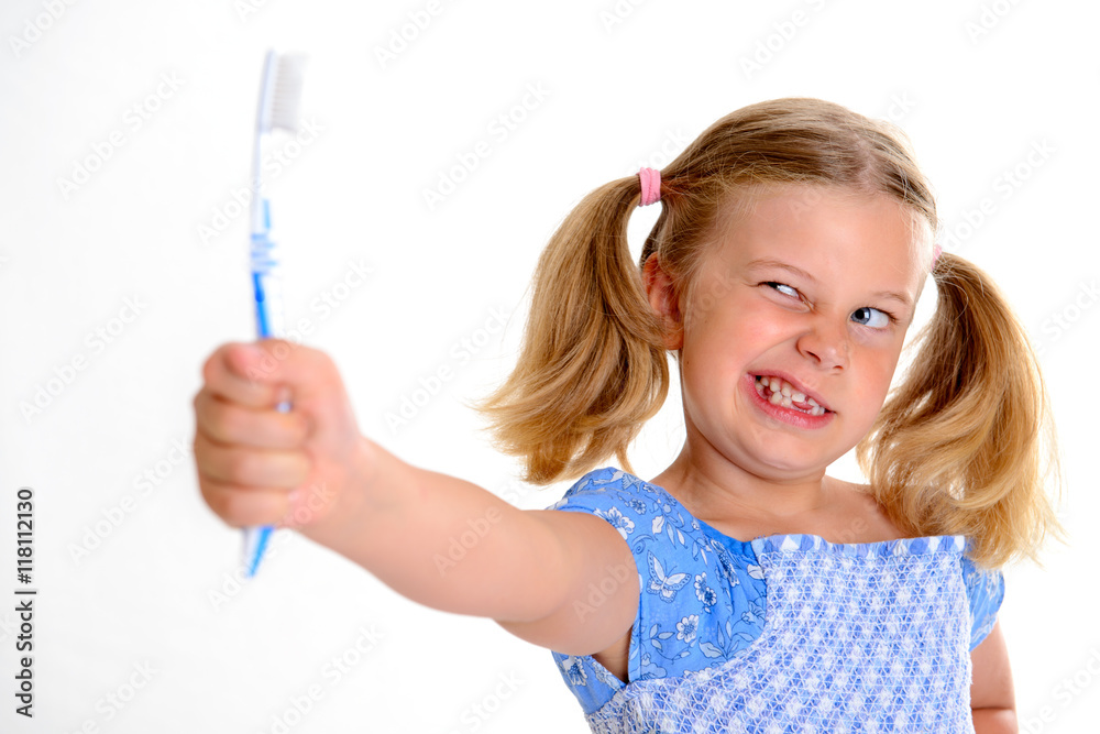 funny girl with space width and toothbrush funny girl with space width and toothbrush