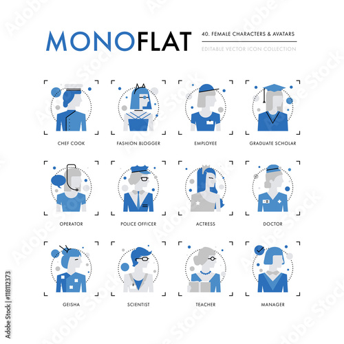 Female Characters Monoflat Icons