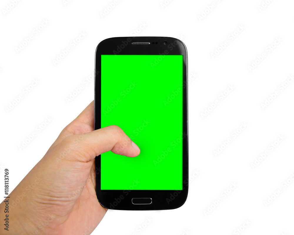 hand holding a mobile device with green monitor hand holding a mobile device with green monitor