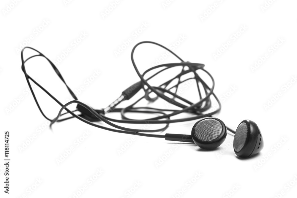 Black mobile headset isolated on white background. Black mobile headset isolated on white background.
