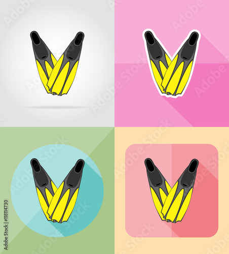 flippers for diving flat icons vector illustration