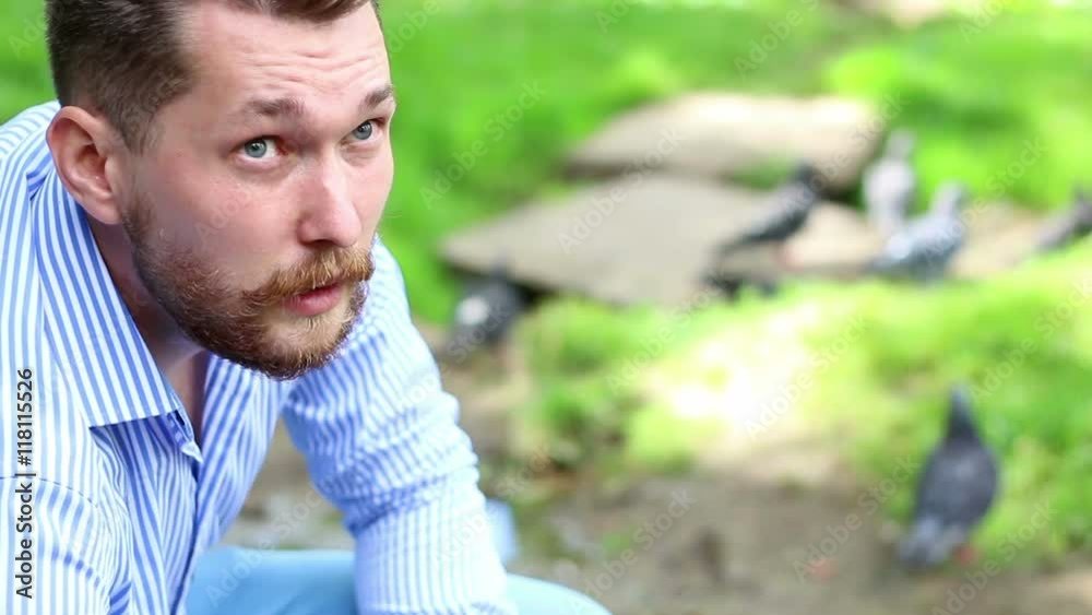 Bearded man and doves Bearded man and doves